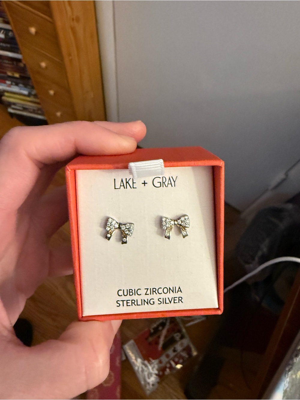 Lake and Gray Stud Bow Earrings